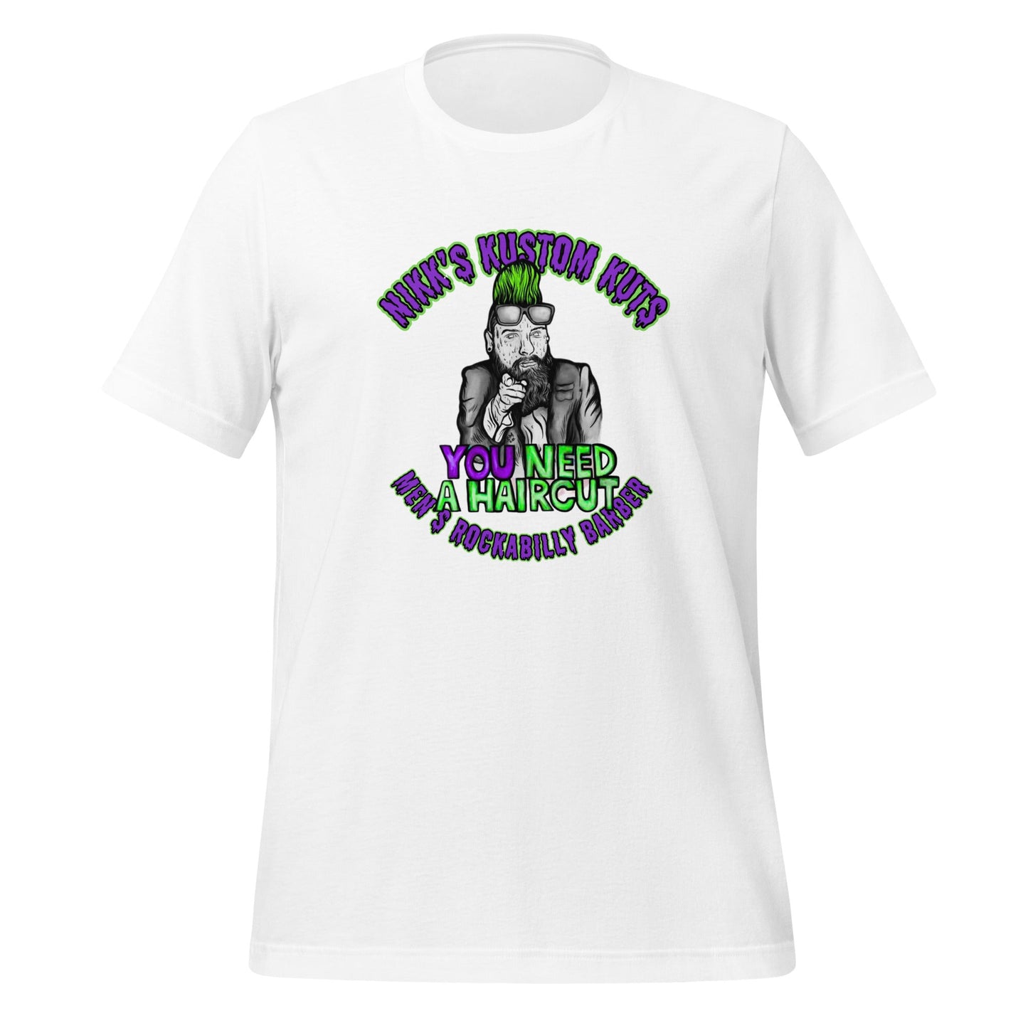 Nikk's Kustom Kuts "You Need A Haircut" Unisex Tee in White - Rockabilly Australia Pty Ltd