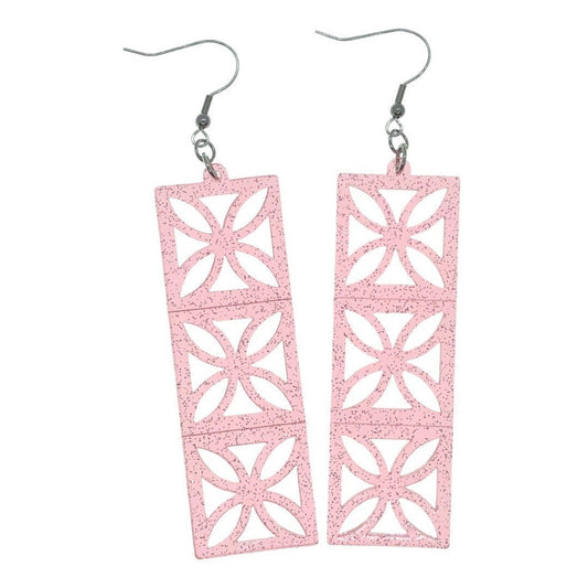 Pink Breeze Block Earrings. Sunflower style Breeze Blocks. Specialty Glitter Fairy Dust Acrylic. Mid Century Modern Style Earrings. 1950s - Rockabilly Australia Pty Ltd