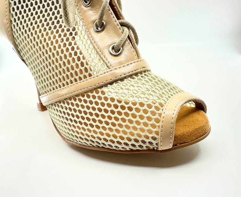 Premium Ladies Commercial Dance Boots In Beige Patent And Soft Microfibre Netting - (VITTORIA) - Rockabilly Australia Pty Ltd