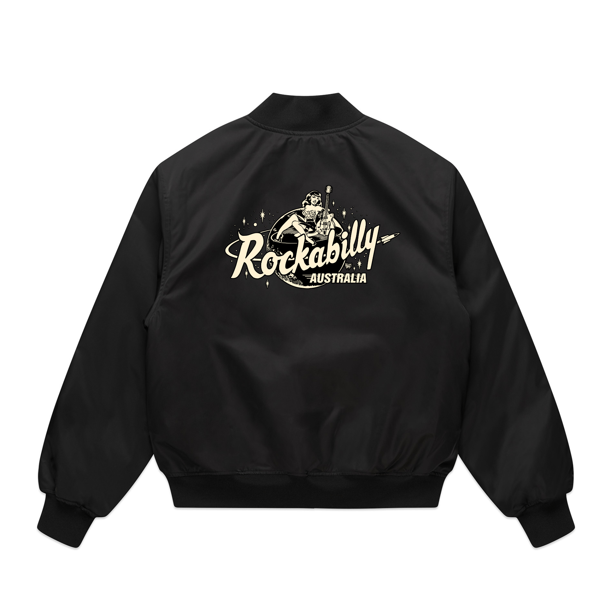 Rockabilly Australia Bomber Jacket Cream Vince Ray logo - Rockabilly Australia Pty Ltd