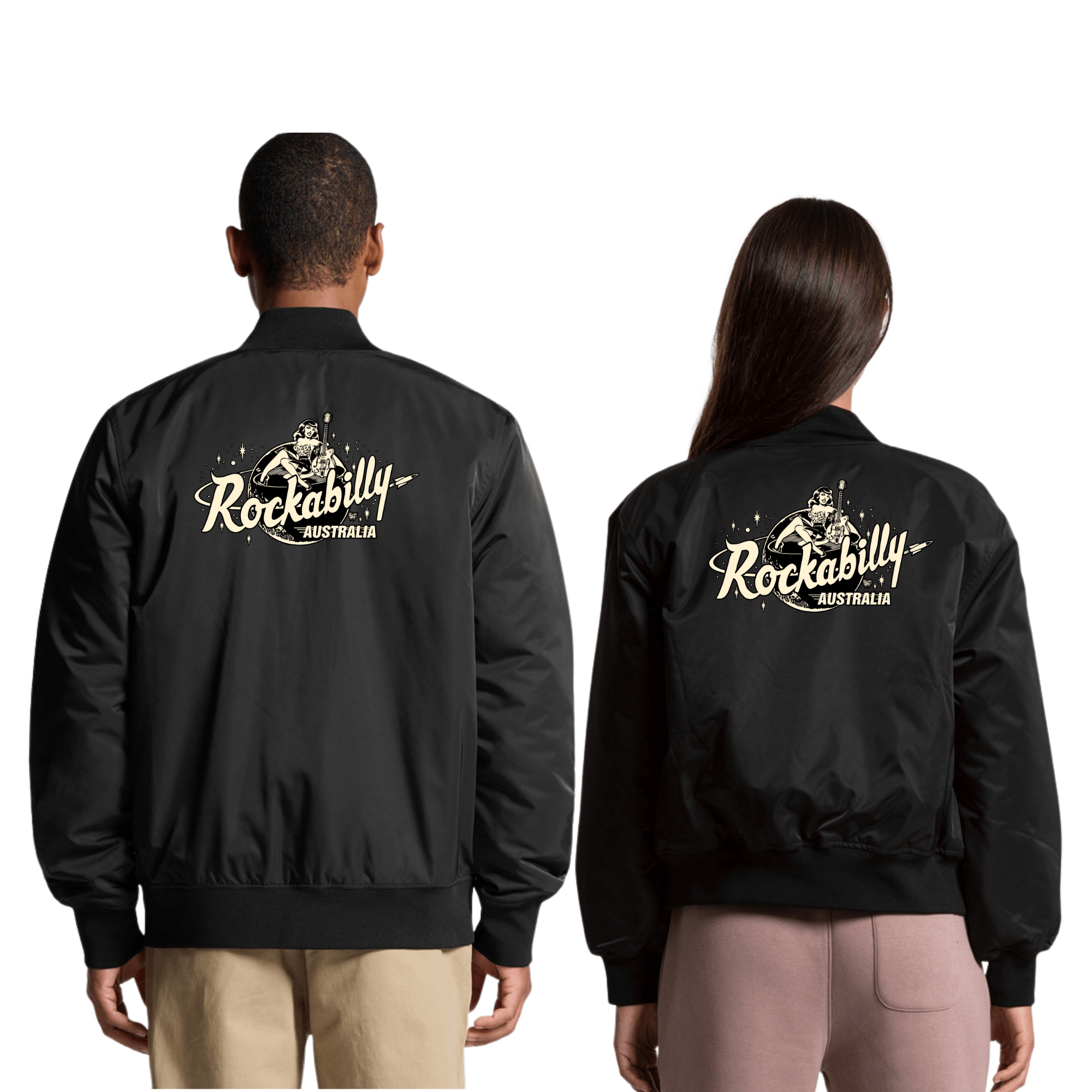 Rockabilly Australia Bomber Jacket Cream Vince Ray logo - Rockabilly Australia Pty Ltd