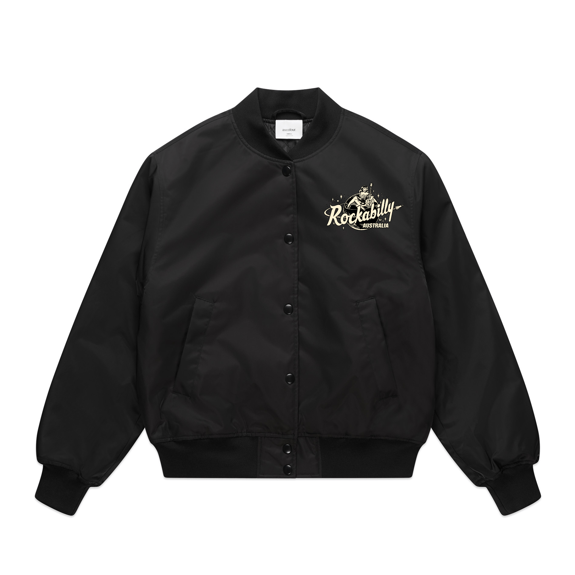 Rockabilly Australia Bomber Jacket Cream Vince Ray logo - Rockabilly Australia Pty Ltd