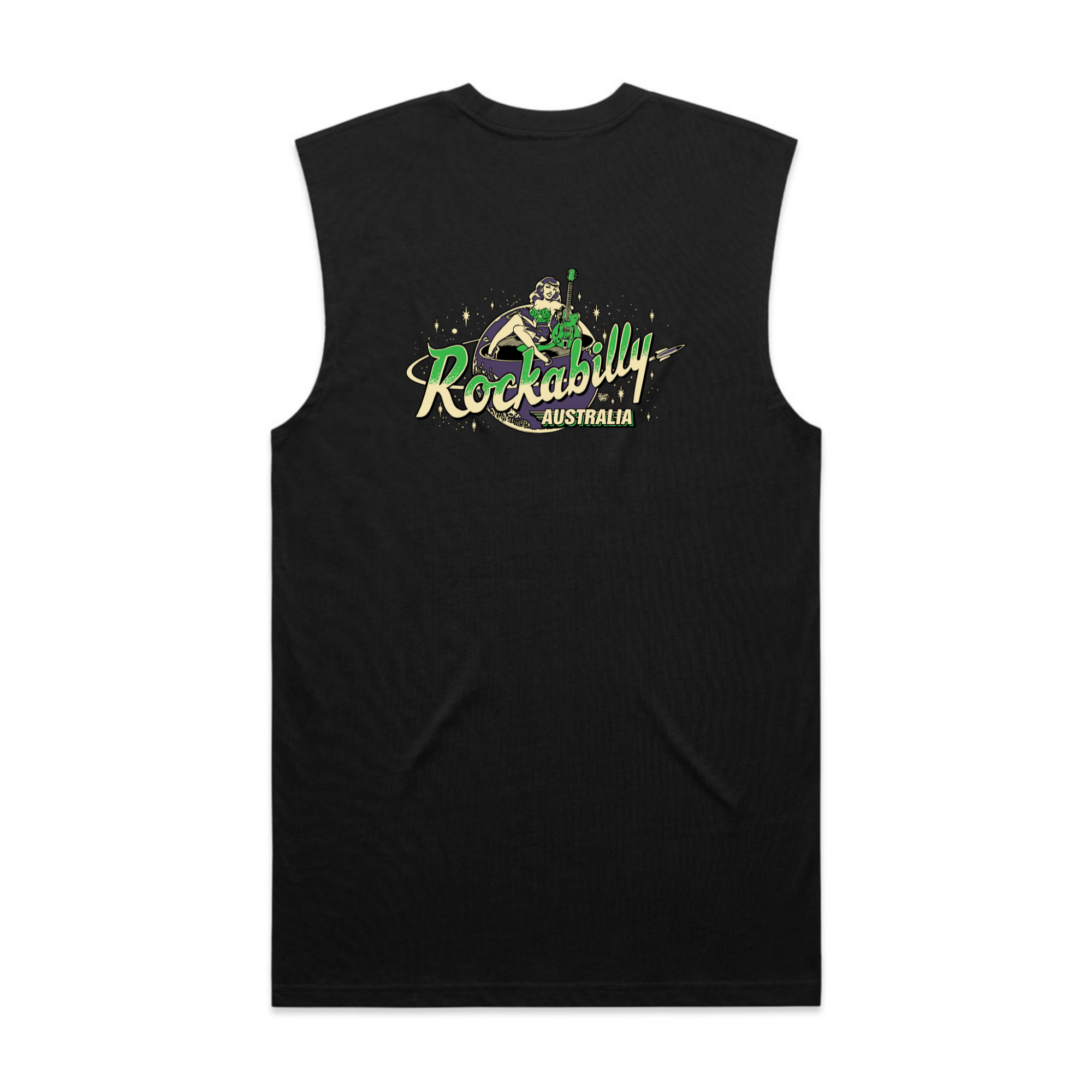 Rockabilly Australia Men's Crew Tank Top with Colour Logo in Black (5073) - Rockabilly Australia Pty Ltd