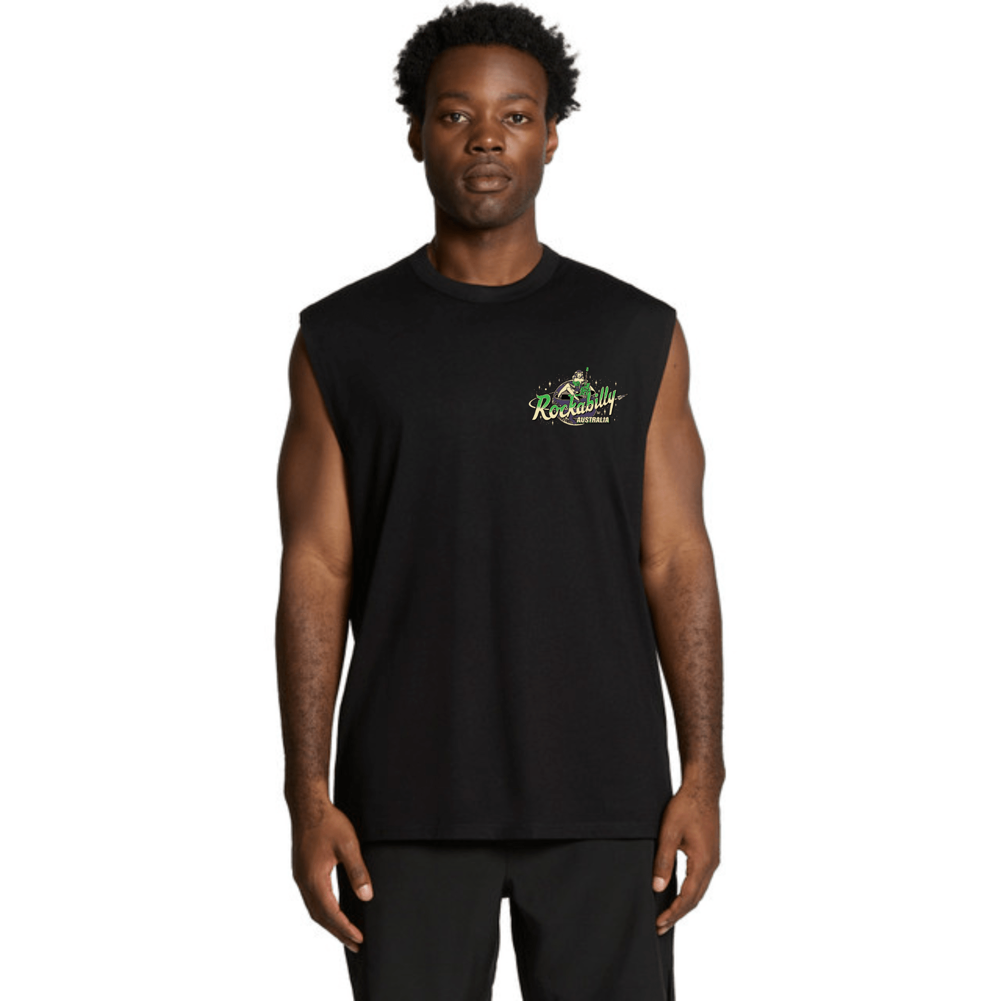 Rockabilly Australia Men's Crew Tank Top with Colour Logo in Black (5073) - Rockabilly Australia Pty Ltd