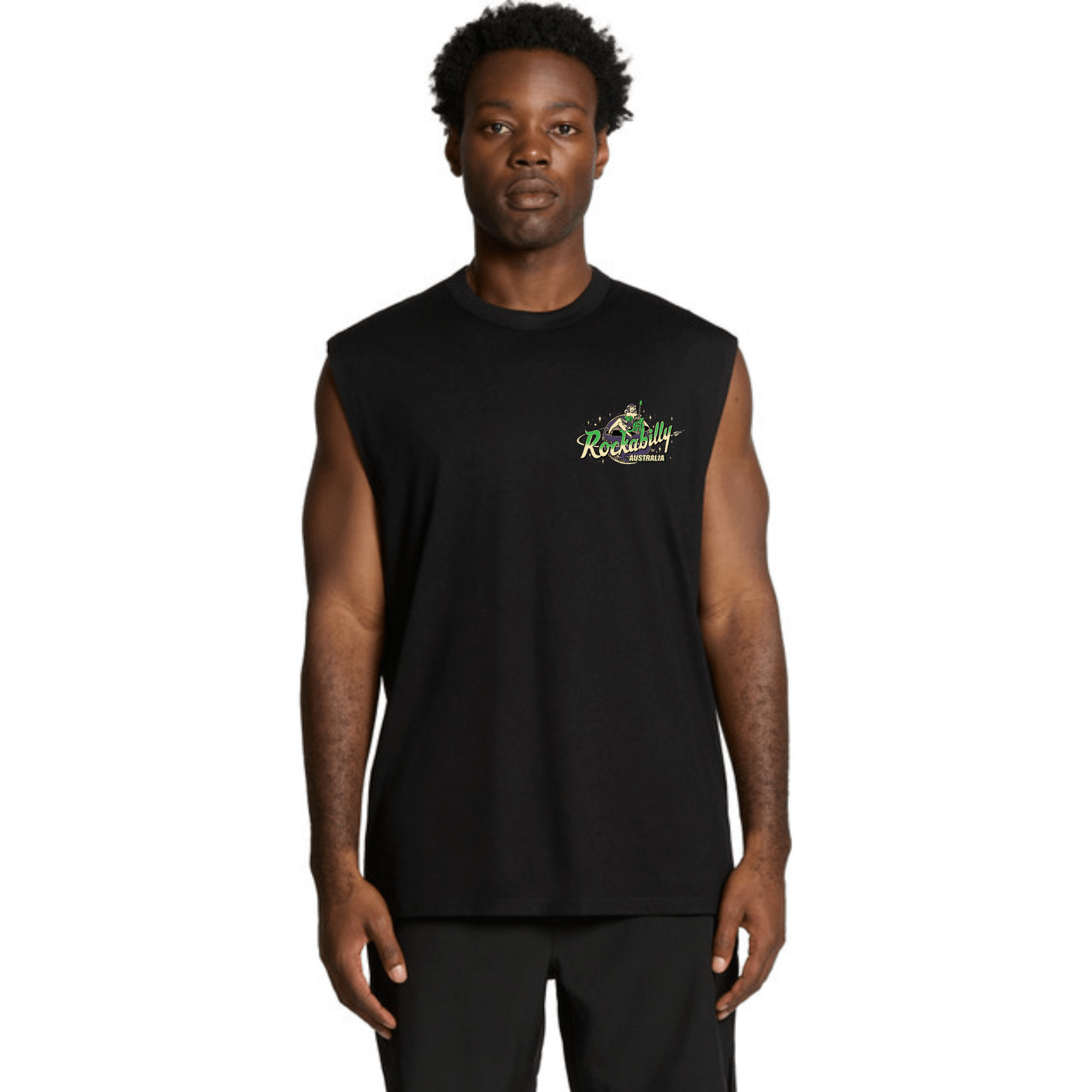 Rockabilly Australia Men's Crew Tank Top with Colour Logo in Black (5073) - Rockabilly Australia Pty Ltd