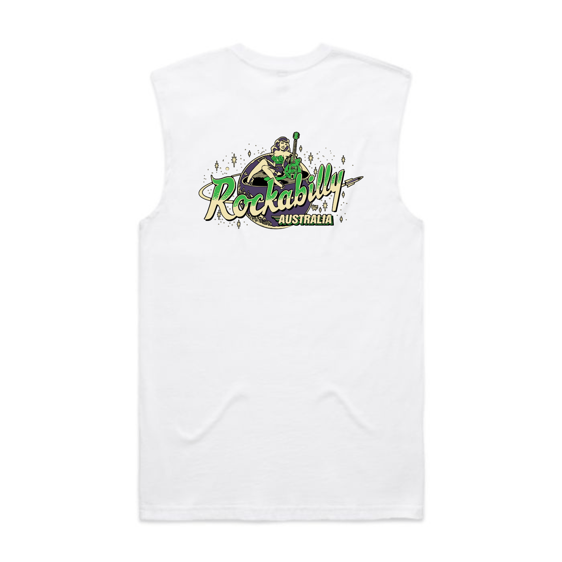 Rockabilly Australia Men's Crew Tank Top with Colour Logo in White (5073) - Rockabilly Australia Pty Ltd