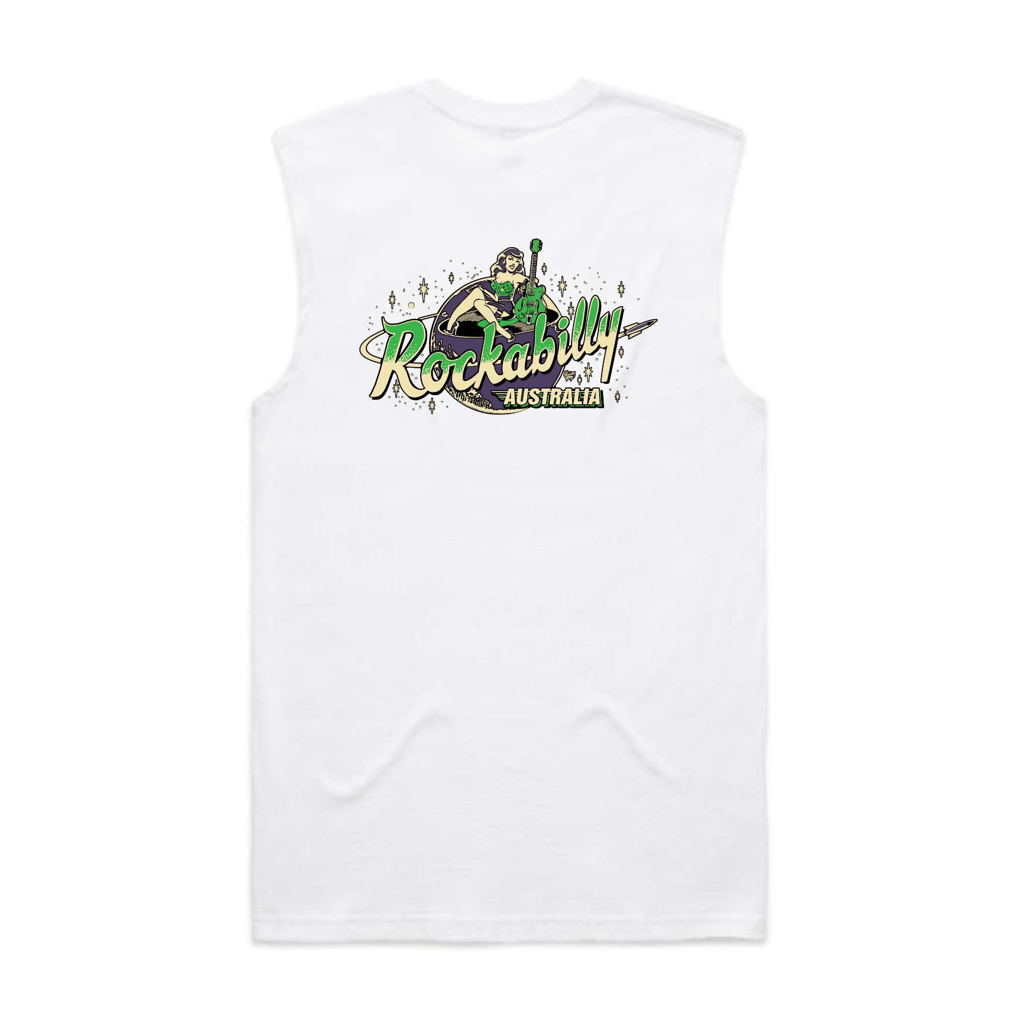 Rockabilly Australia Men's Crew Tank Top with Colour Logo in White (5073) - Rockabilly Australia Pty Ltd