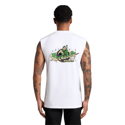 Rockabilly Australia Men's Crew Tank Top with Colour Logo in White (5073) - Rockabilly Australia Pty Ltd