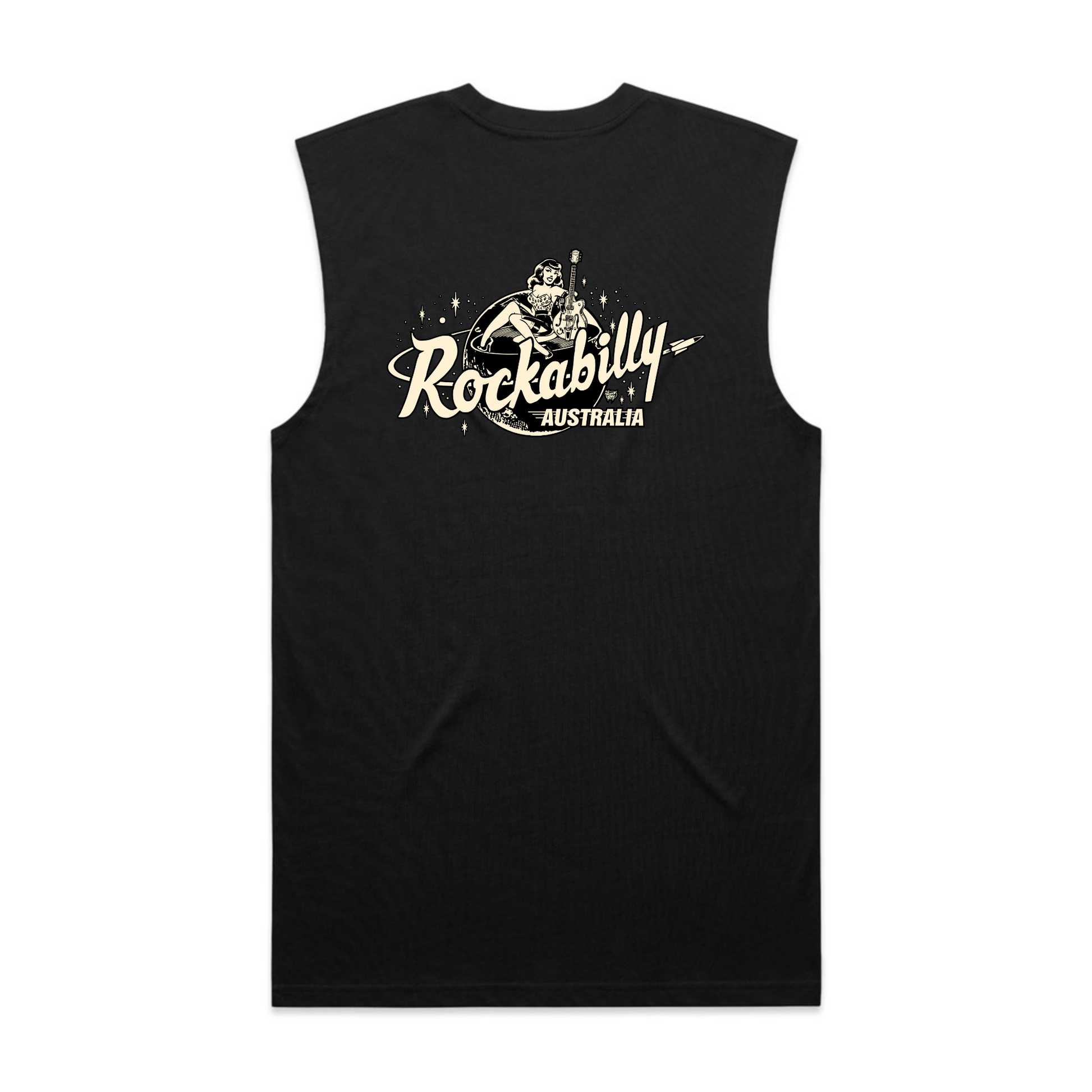 Rockabilly Australia Men's Crew Tank Top with Cream Logo in Black (5073) - Rockabilly Australia Pty Ltd