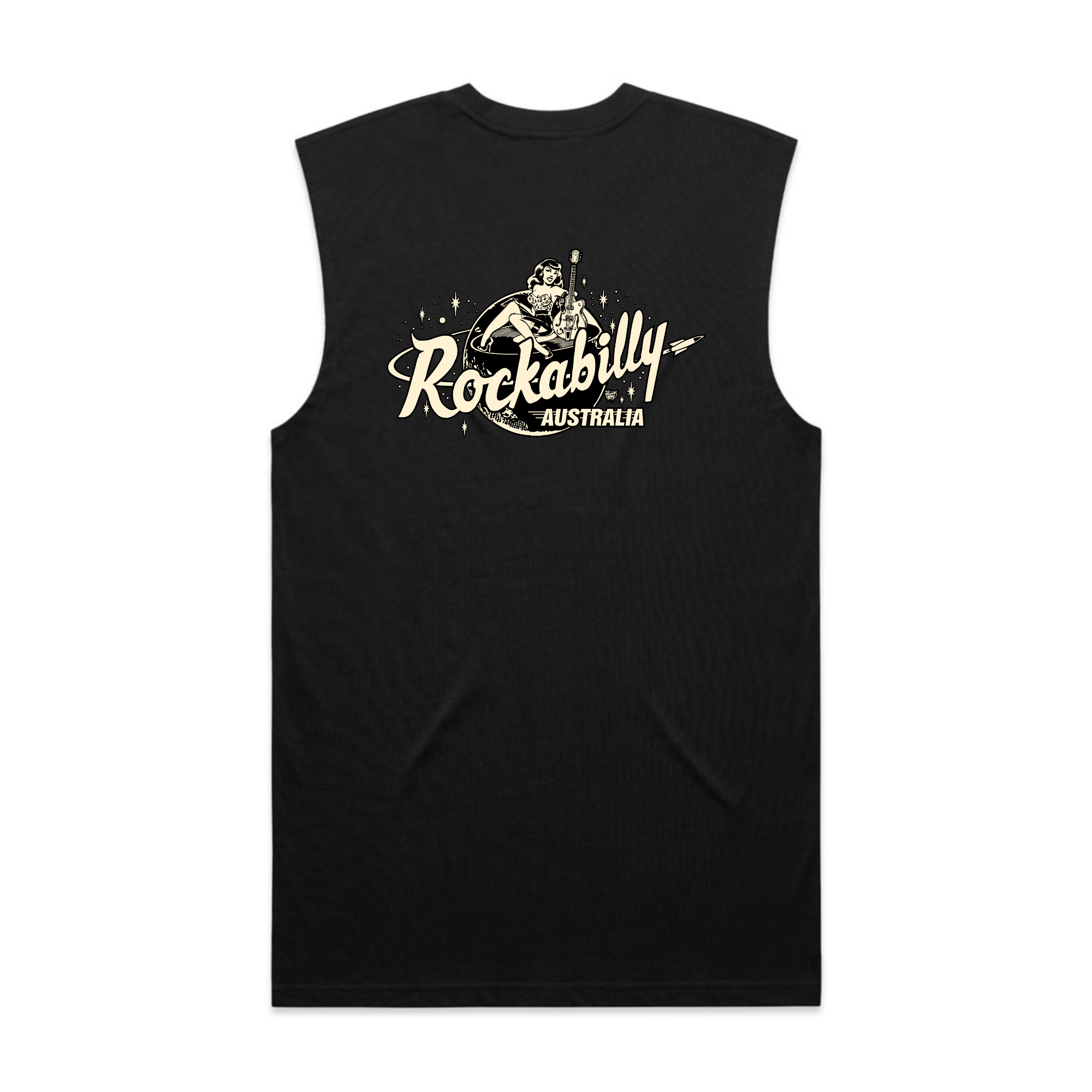 Rockabilly Australia Men's Crew Tank Top with Cream Logo in Black (5073) - Rockabilly Australia Pty Ltd