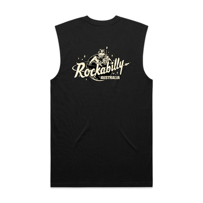 Rockabilly Australia Men's Crew Tank Top with Cream Logo in Black (5073) - Rockabilly Australia Pty Ltd