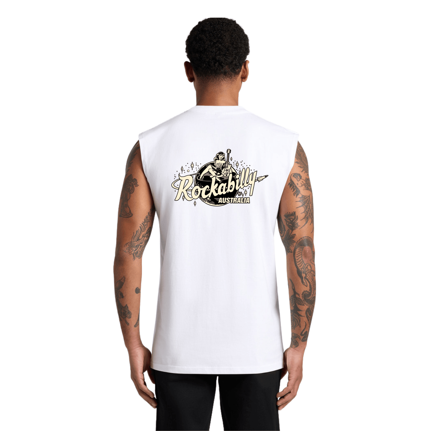 Rockabilly Australia Men's Crew Tank Top with Cream Logo in White (5073) - Rockabilly Australia Pty Ltd