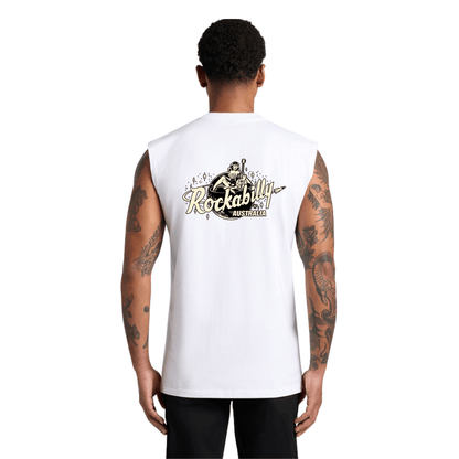 Rockabilly Australia Men's Crew Tank Top with Cream Logo in White (5073) - Rockabilly Australia Pty Ltd
