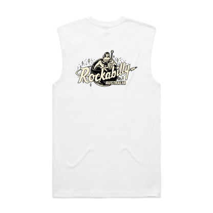 Rockabilly Australia Men's Crew Tank Top with Cream Logo in White (5073) - Rockabilly Australia Pty Ltd