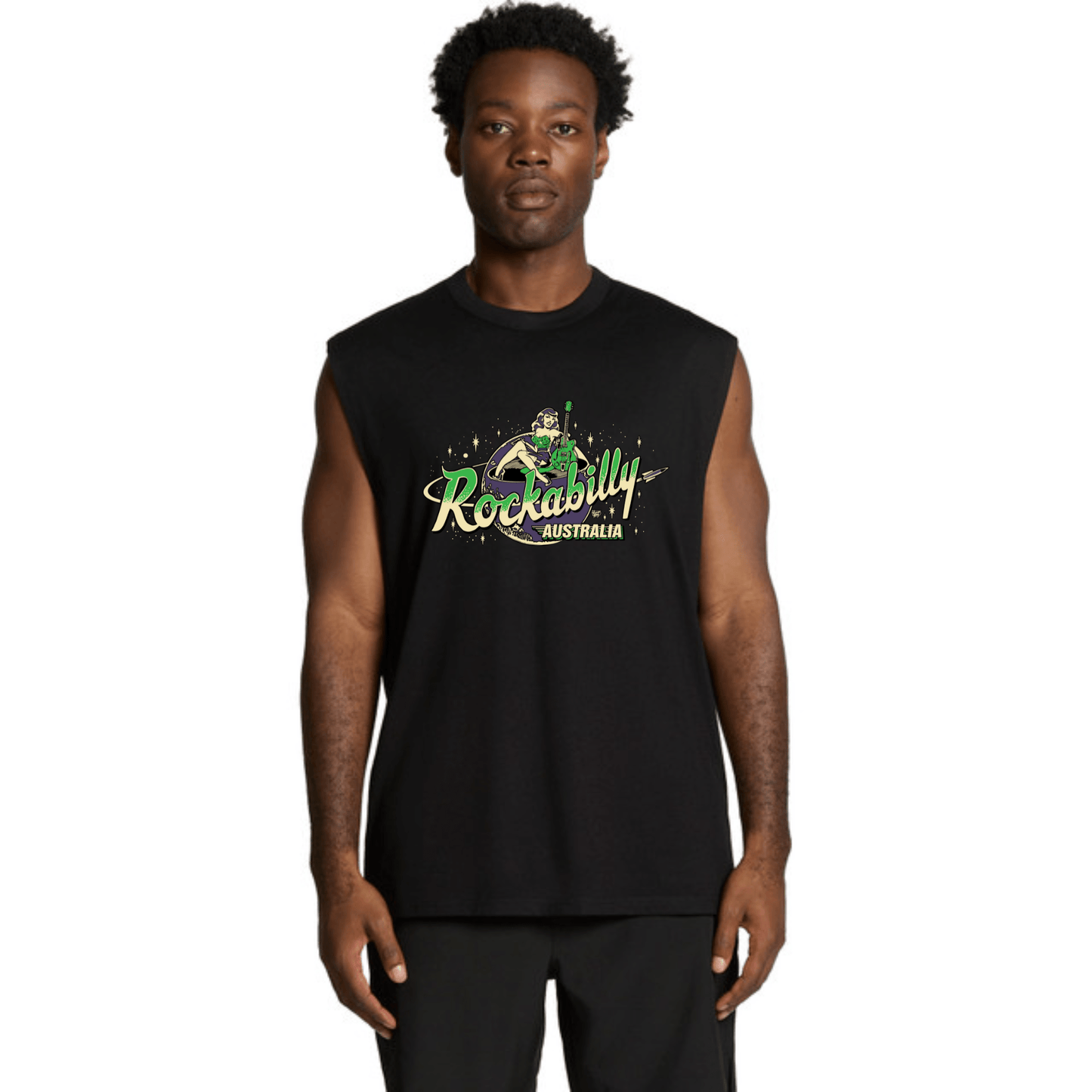 Rockabilly Australia Men's Tank Top with Colour Logo in Black (5073) - Rockabilly Australia Pty Ltd