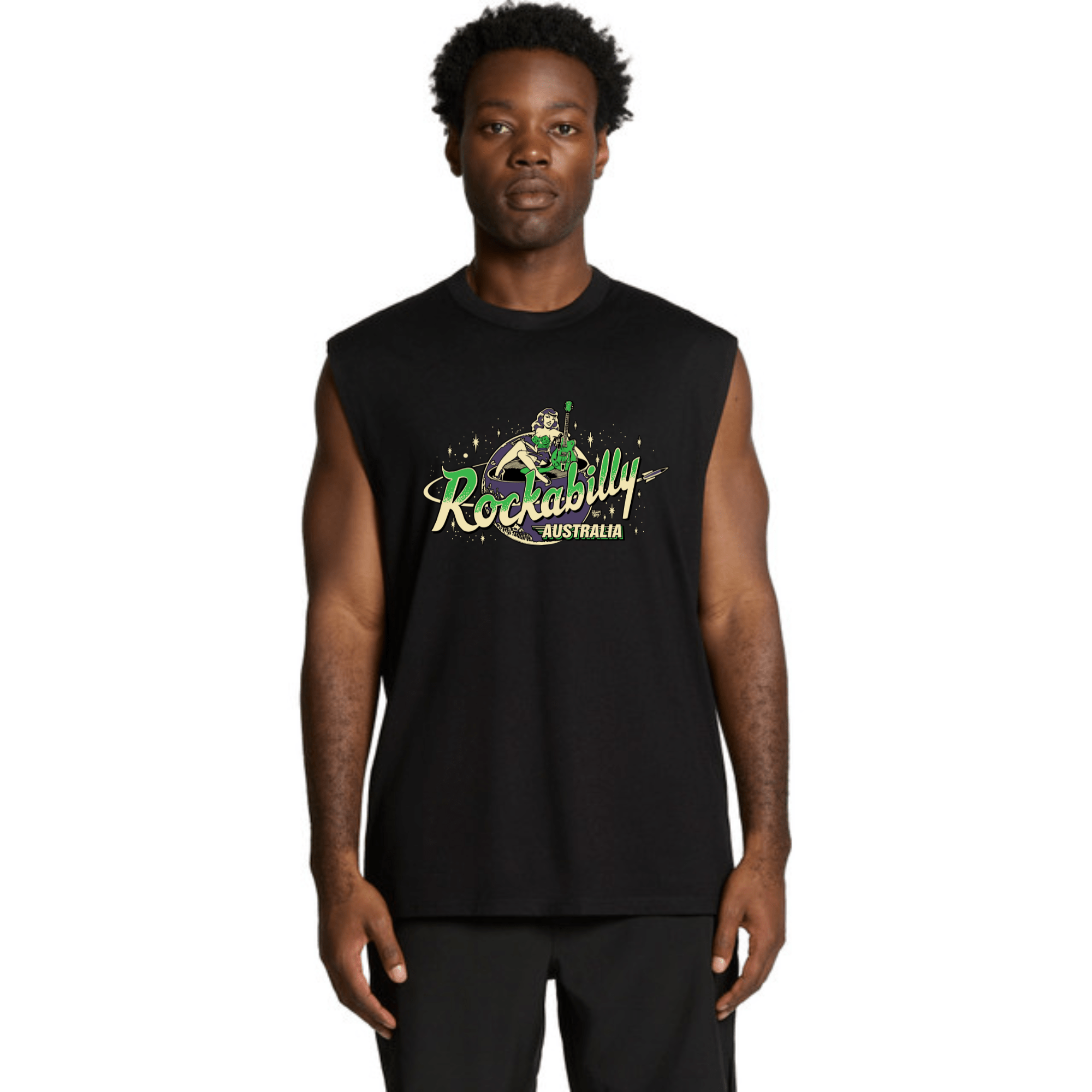Rockabilly Australia Men's Tank Top with Colour Logo in Black (5073) - Rockabilly Australia Pty Ltd