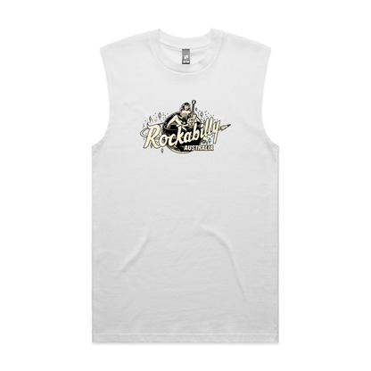 Rockabilly Australia Men's Tank Top with Cream Logo in White (5073) - Rockabilly Australia Pty Ltd