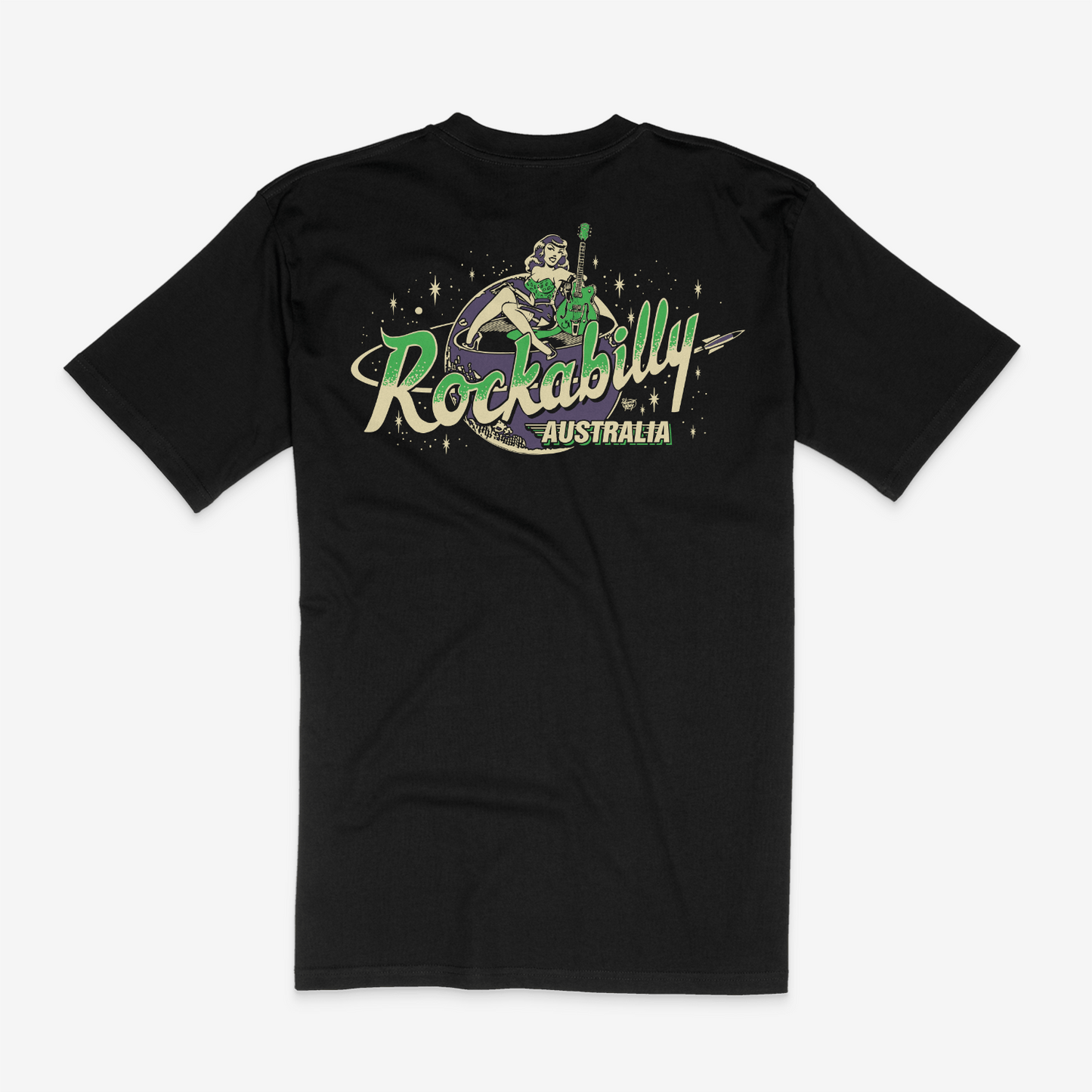 Rockabilly Australia Unisex Crew Tee with Colour Logo in Black - Rockabilly Australia Pty Ltd