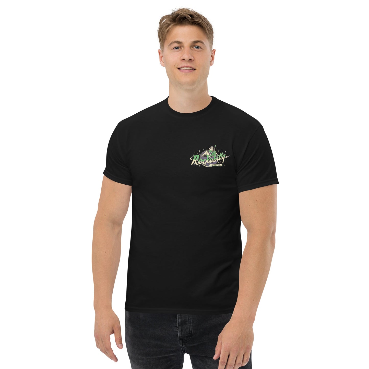 Rockabilly Australia Unisex Crew Tee with Colour Logo in Black - Rockabilly Australia Pty Ltd