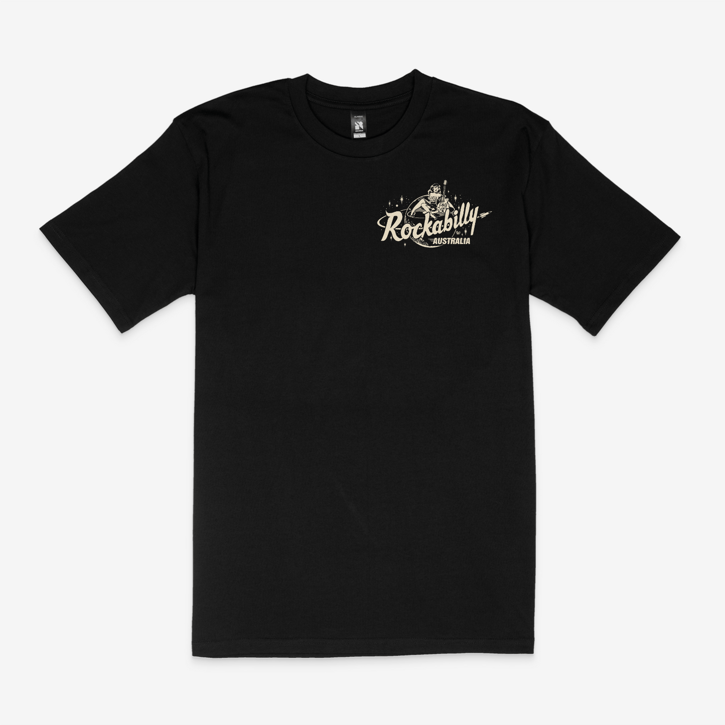 Rockabilly Australia Unisex Crew Tee with Cream Logo in Black - Rockabilly Australia Pty Ltd