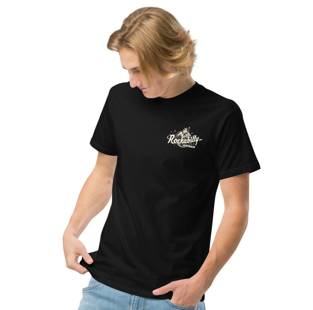 Rockabilly Australia Unisex Crew Tee with Cream Logo in Black - Rockabilly Australia Pty Ltd