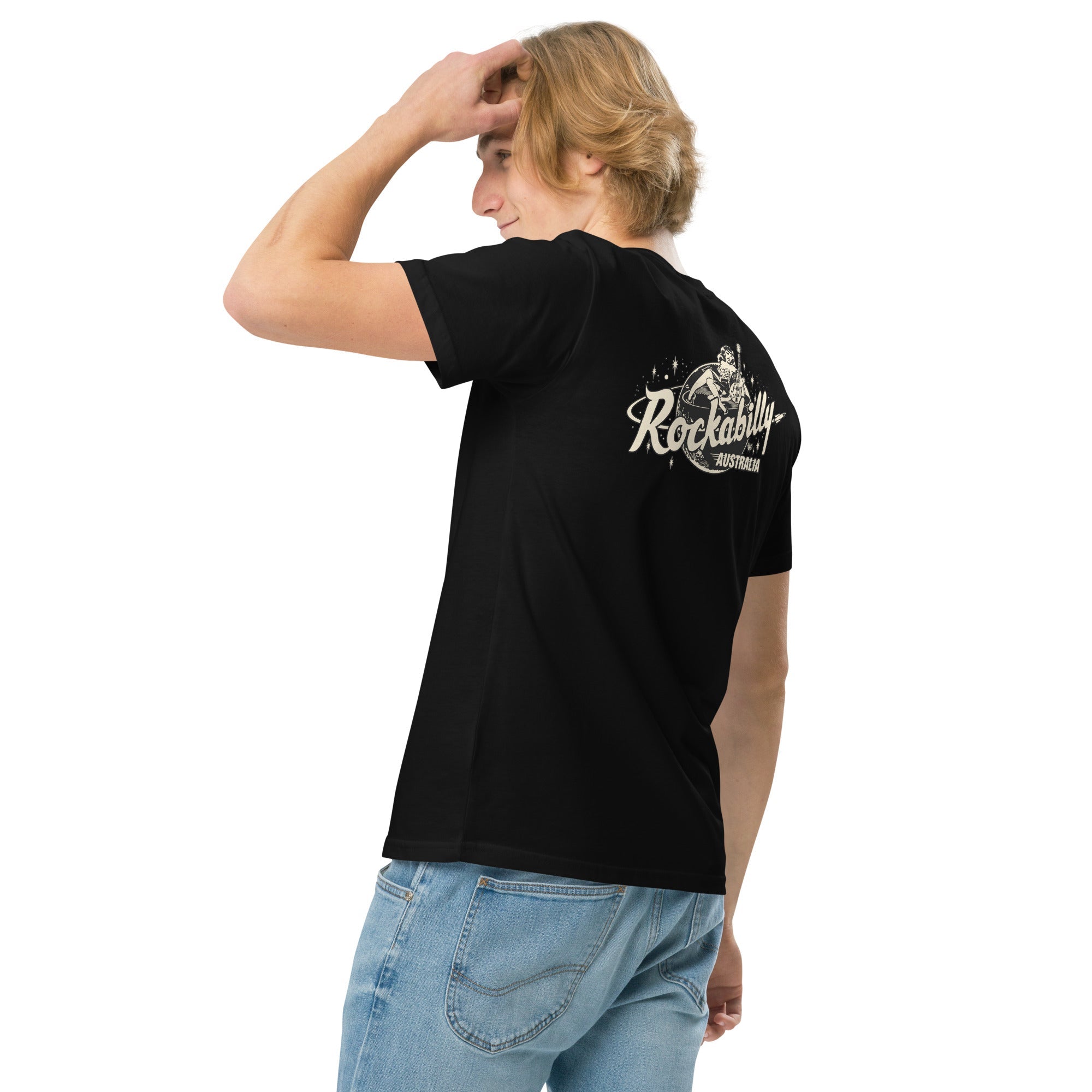 Rockabilly Australia Unisex Crew Tee with Cream Logo in Black - Rockabilly Australia Pty Ltd