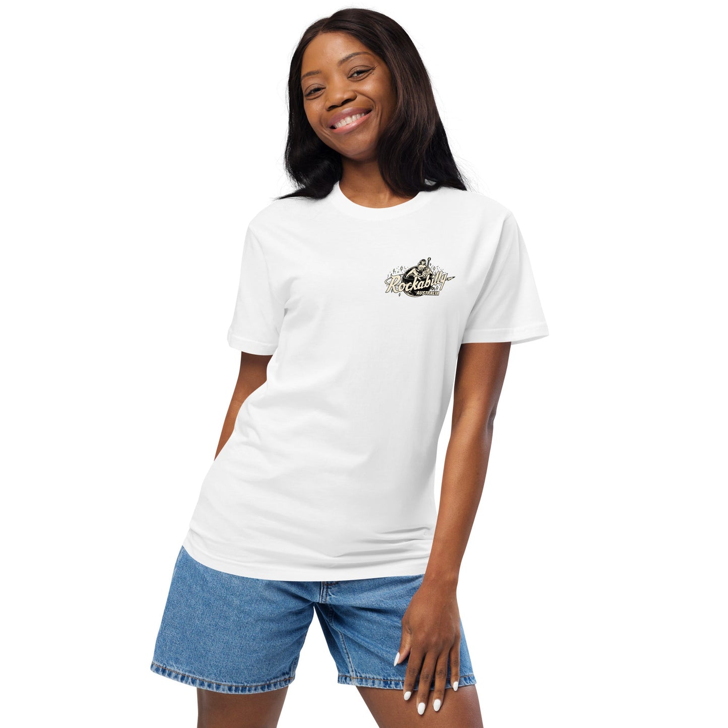 Rockabilly Australia Unisex Crew Tee with Cream Logo in White - Rockabilly Australia Pty Ltd