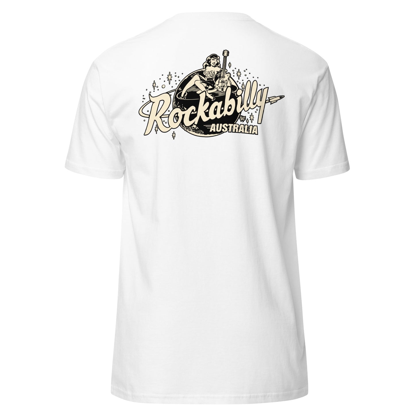 Rockabilly Australia Unisex Crew Tee with Cream Logo in White - Rockabilly Australia Pty Ltd