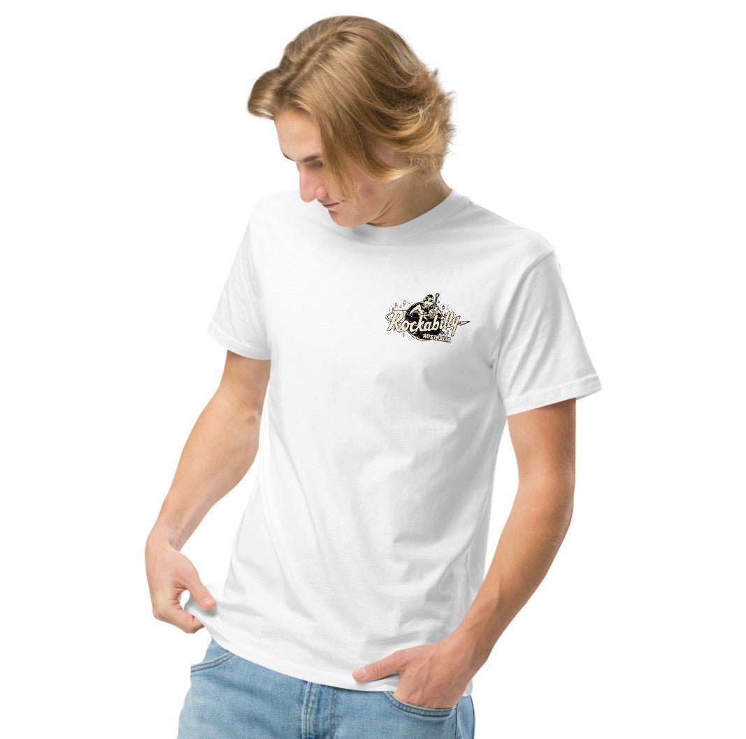 Rockabilly Australia Unisex Crew Tee with Cream Logo in White - Rockabilly Australia Pty Ltd