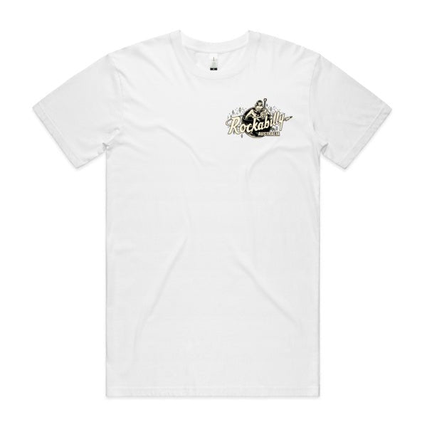 Rockabilly Australia Unisex Crew Tee with Cream Logo in White - Rockabilly Australia Pty Ltd