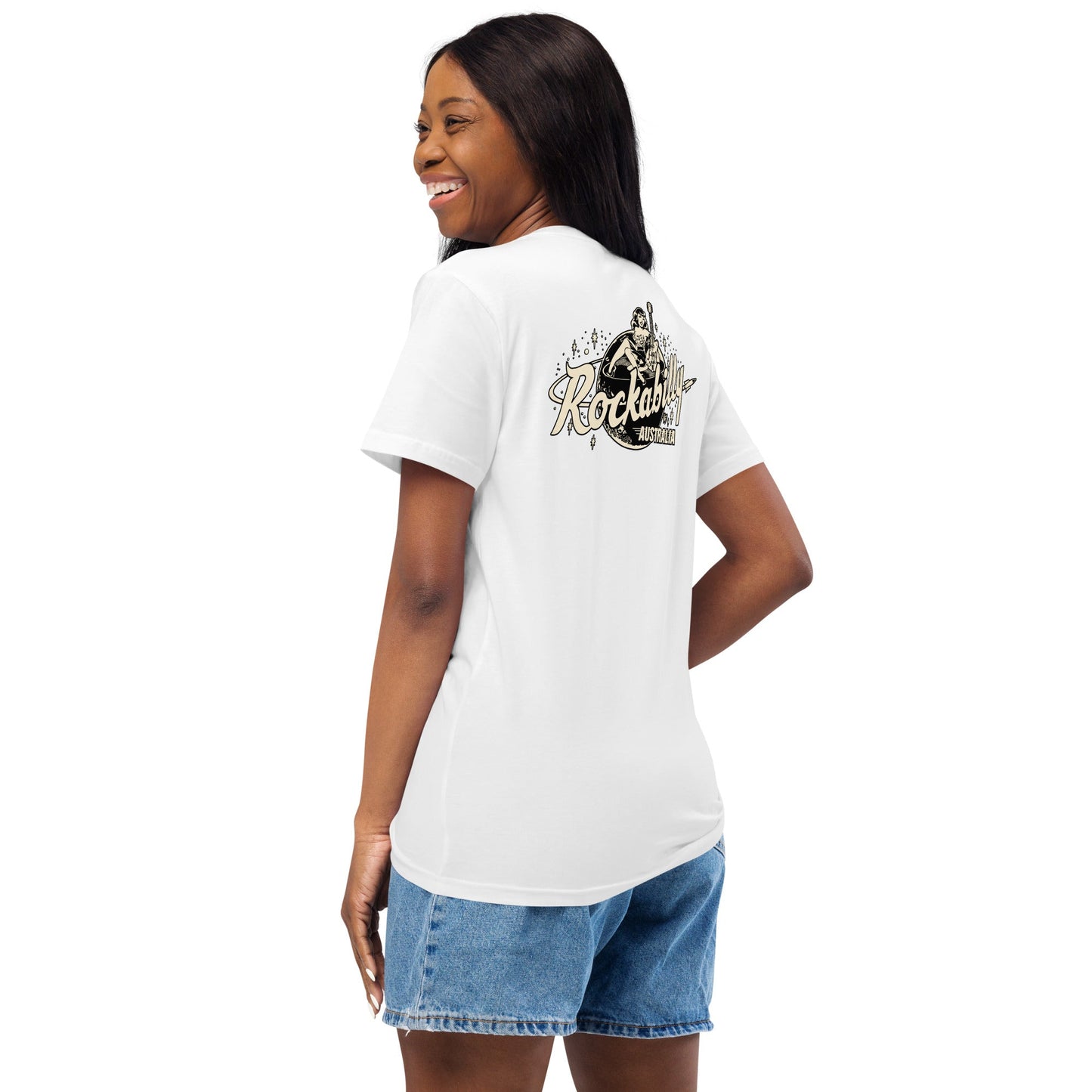 Rockabilly Australia Unisex Crew Tee with Cream Logo in White - Rockabilly Australia Pty Ltd