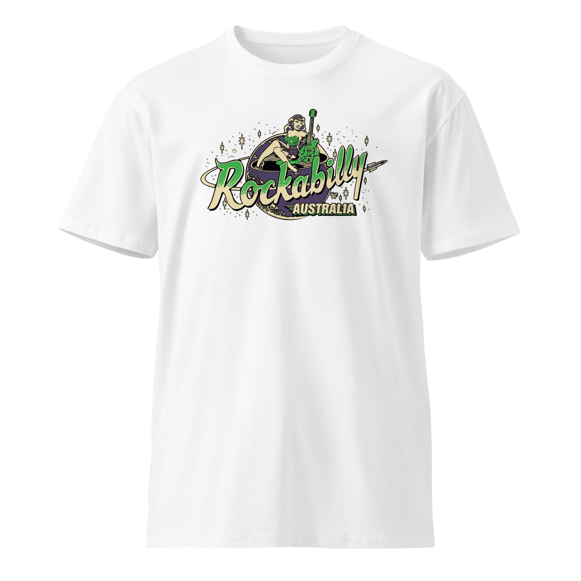 Rockabilly Australia Unisex Tee with Colour Logo in White - Rockabilly Australia Pty Ltd