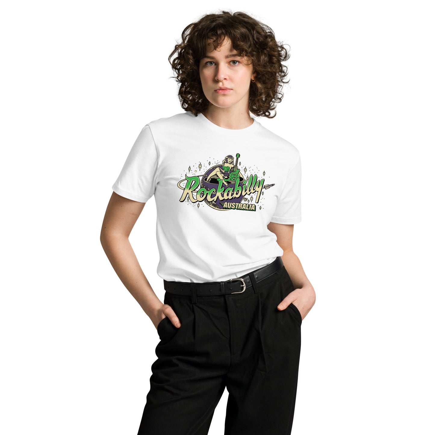 Rockabilly Australia Unisex Tee with Colour Logo in White - Rockabilly Australia Pty Ltd