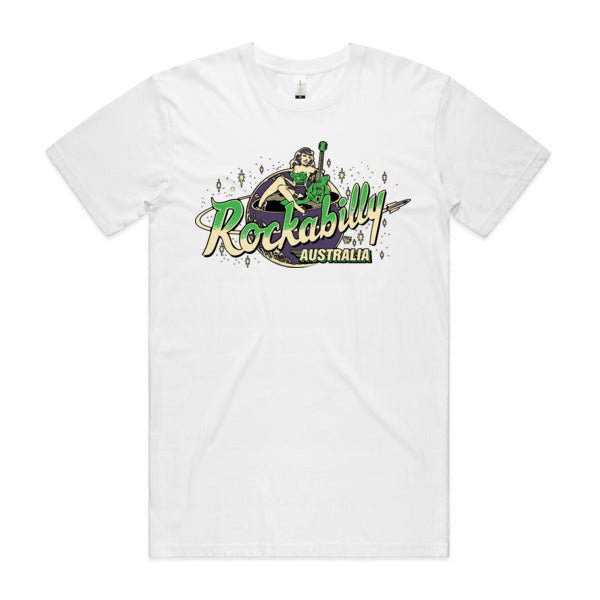 Rockabilly Australia Unisex Tee with Colour Logo in White - Rockabilly Australia Pty Ltd