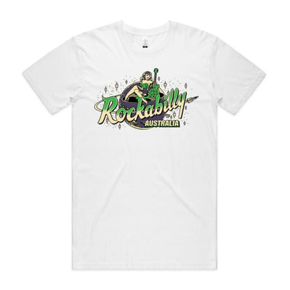 Rockabilly Australia Unisex Tee with Colour Logo in White - Rockabilly Australia Pty Ltd