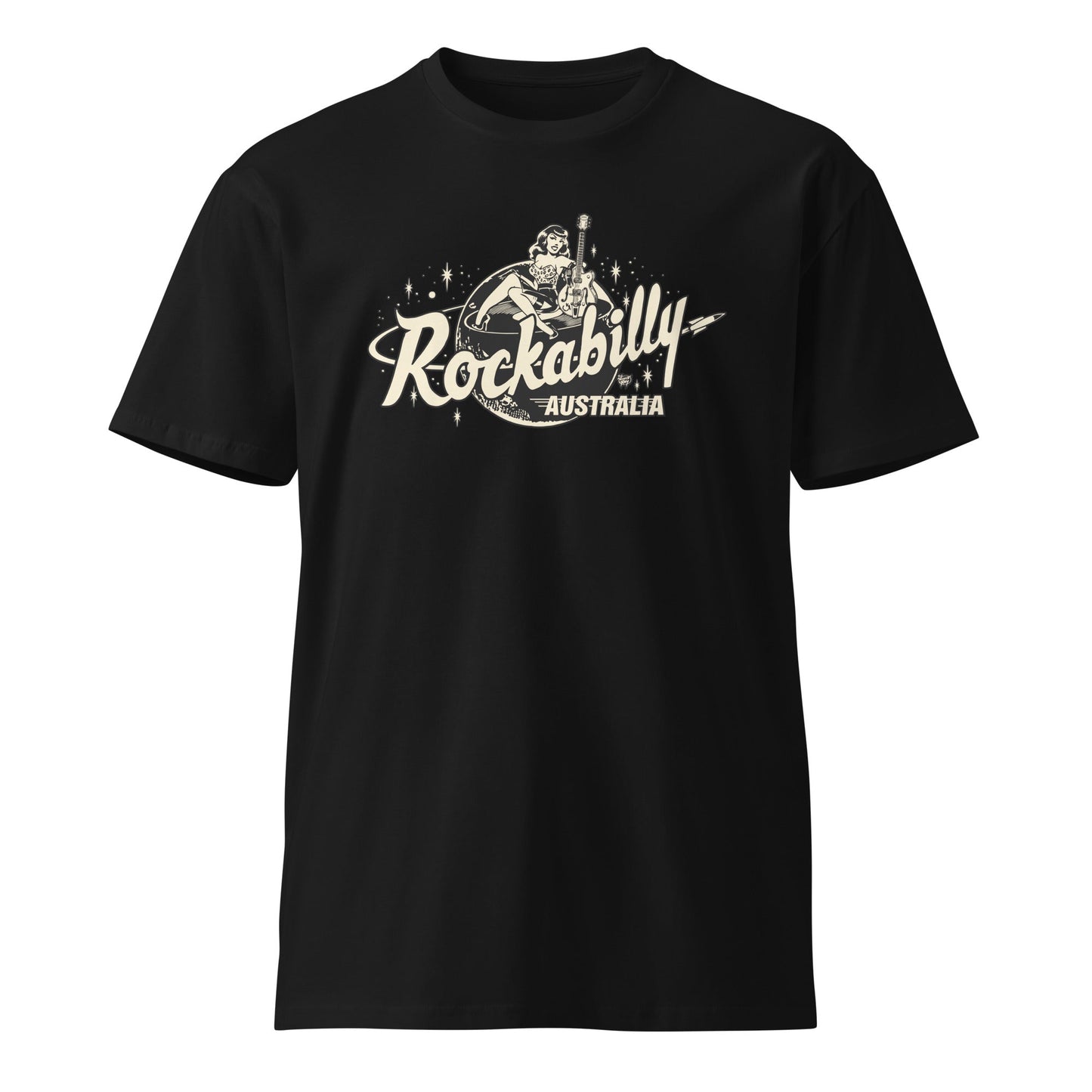 Rockabilly Australia Unisex Tee with Cream Logo in Black - Rockabilly Australia Pty Ltd