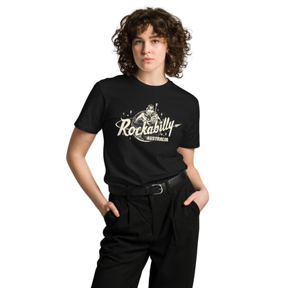 Rockabilly Australia Unisex Tee with Cream Logo in Black - Rockabilly Australia Pty Ltd