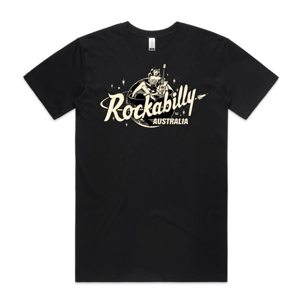 Rockabilly Australia Unisex Tee with Cream Logo in Black - Rockabilly Australia Pty Ltd