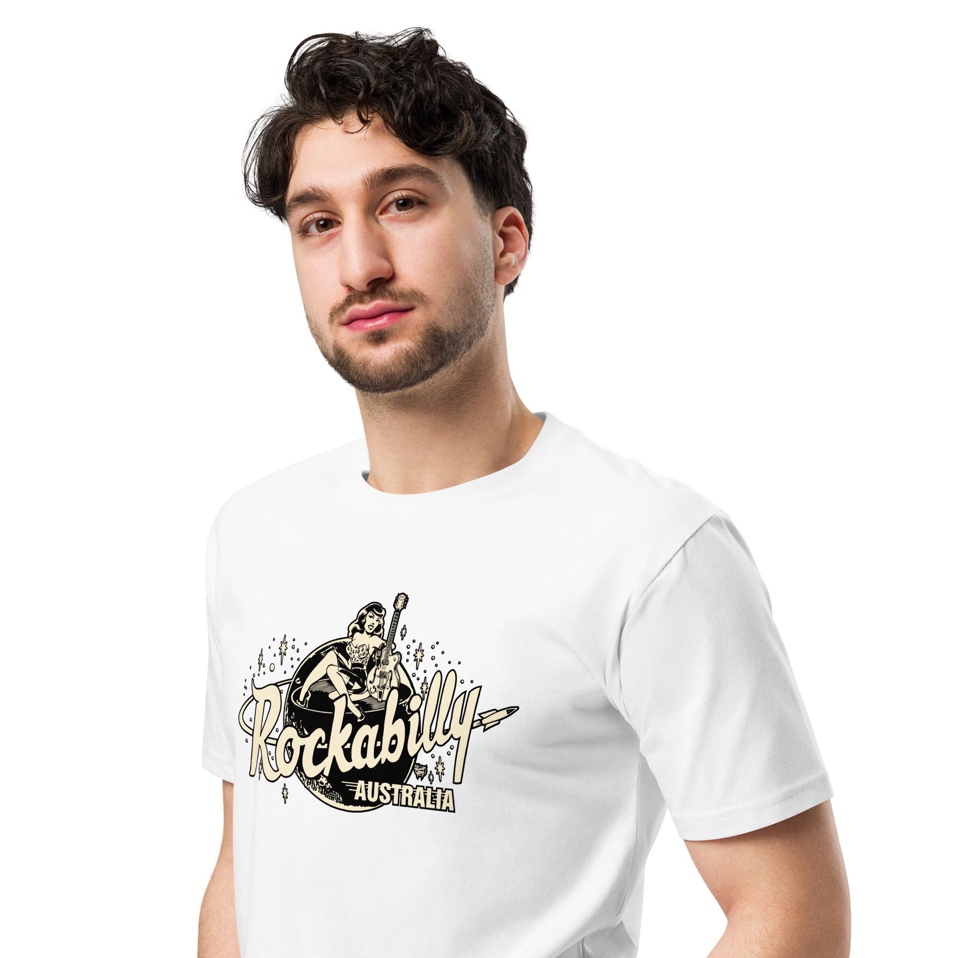 Rockabilly Australia Unisex Tee with Cream Logo in White - Rockabilly Australia Pty Ltd