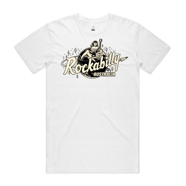 Rockabilly Australia Unisex Tee with Cream Logo in White - Rockabilly Australia Pty Ltd