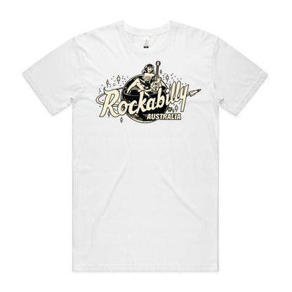 Rockabilly Australia Unisex Tee with Cream Logo in White - Rockabilly Australia Pty Ltd