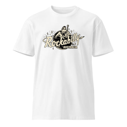 Rockabilly Australia Unisex Tee with Cream Logo in White - Rockabilly Australia Pty Ltd