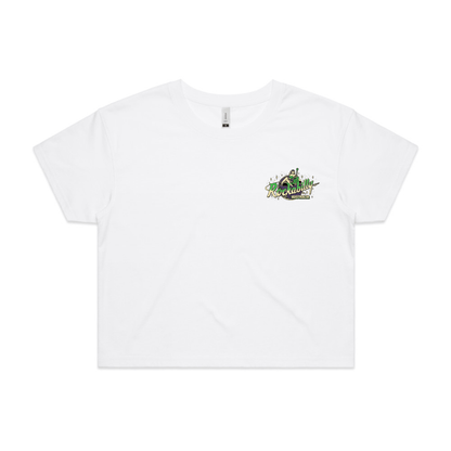 Rockabilly Australia Women’s Crop Crew Tee with Colour Logo in White(4062) - Rockabilly Australia Pty Ltd