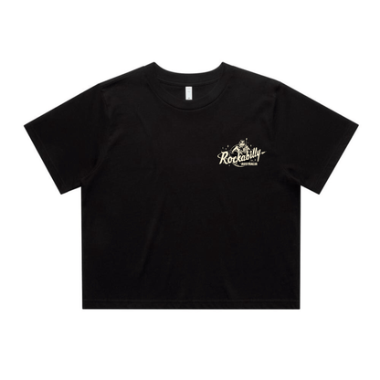 Rockabilly Australia Women’s Crop Crew Tee with Cream Logo in Black (4062) - Rockabilly Australia Pty Ltd