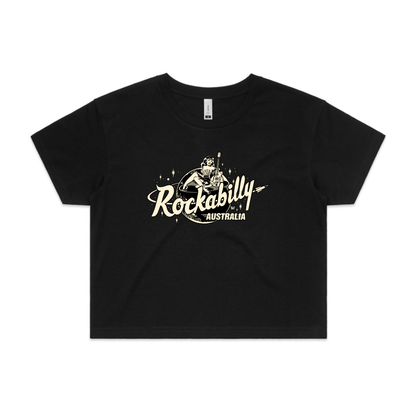 Rockabilly Australia Women’s Crop Tee with Cream Logo in Black (4062) - Rockabilly Australia Pty Ltd
