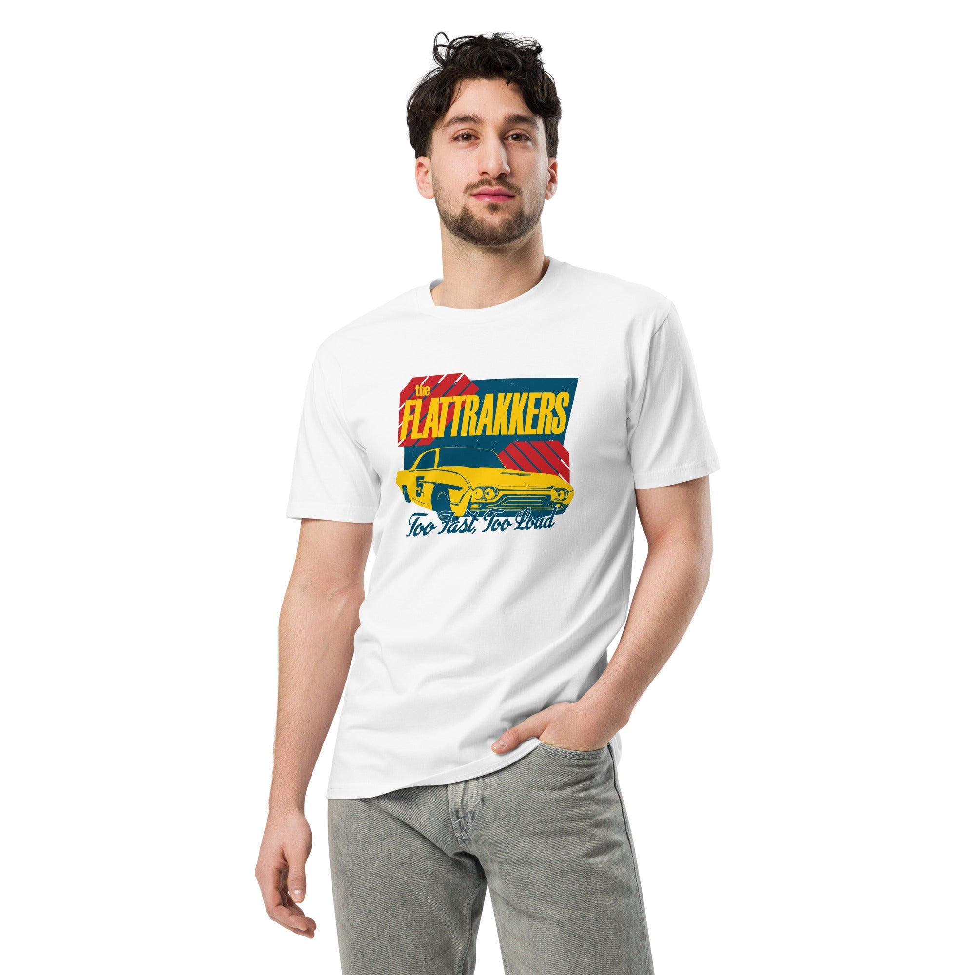 The Flattrakkers NASCAR Style Unisex Tee in White - Rockabilly Australia Pty Ltd