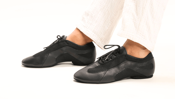 Unisex Split - sole Black Leather and Mesh Lace Up Practice Dance Shoes - (7732A) - Rockabilly Australia Pty Ltd