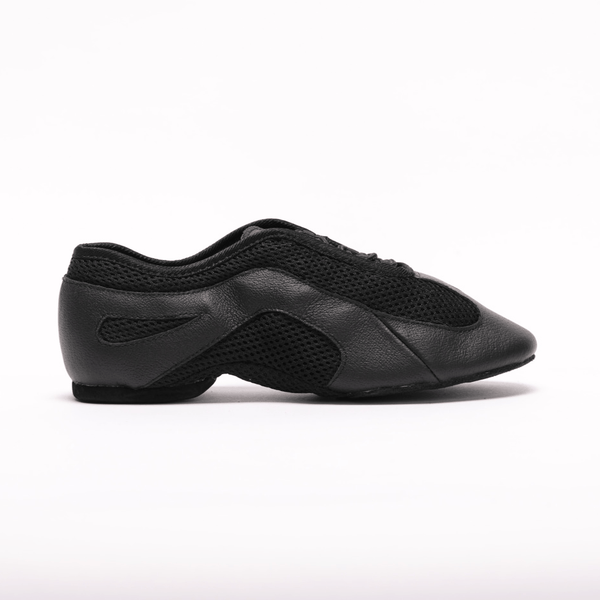 Unisex Split - sole Black Leather and Mesh Lace Up Practice Dance Shoes - (7732A) - Rockabilly Australia Pty Ltd