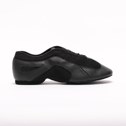 Unisex Split - sole Black Leather and Mesh Lace Up Practice Dance Shoes - (7732A) - Rockabilly Australia Pty Ltd