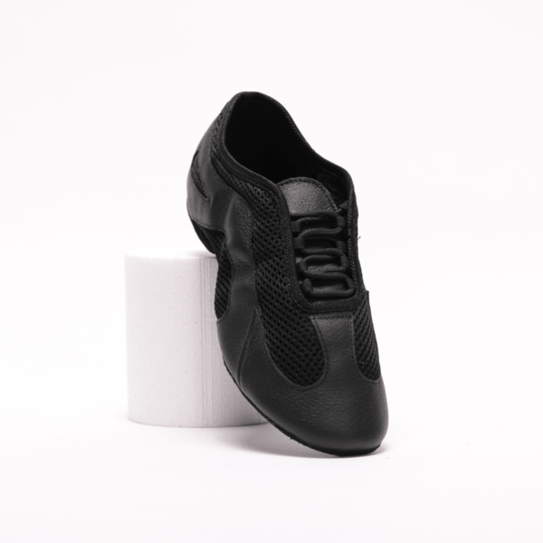 Unisex Split - sole Black Leather and Mesh Lace Up Practice Dance Shoes - (7732A) - Rockabilly Australia Pty Ltd